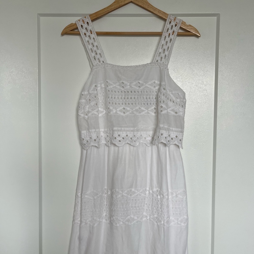 J.Crew White Eyelet Midi Dress 00 100% Cotton Cottagecore Summer Sundress Lined